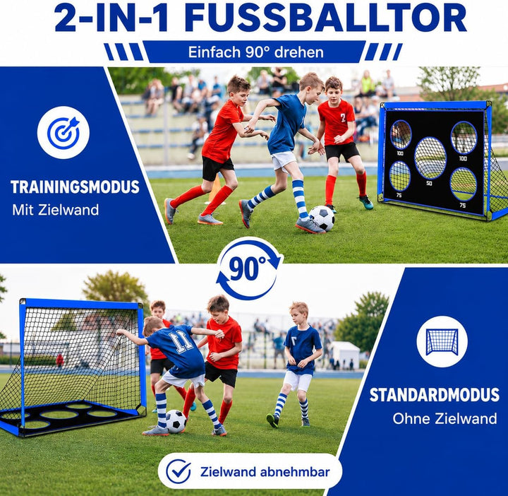 2-in-1 Fussballtor für Kinder | Faltbares Soccer Tor mit 5 Zielscheiben & Tragetasche | Robuster Out