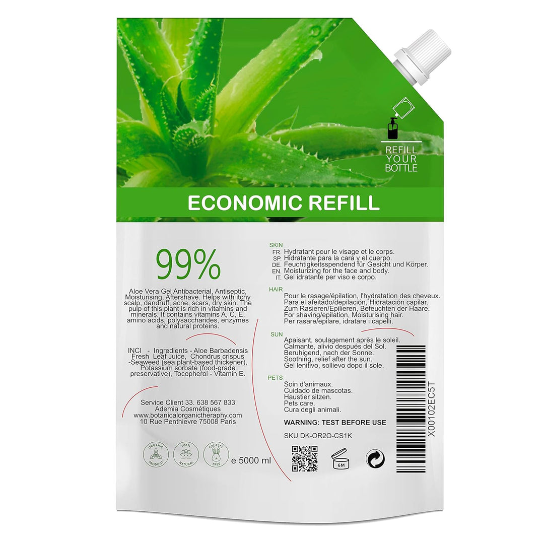 B.O.T Cosmetic &amp; Wellness - 99% Bio Aloe Vera Gel, 5l | Für Gesicht, Körper, Haare | Nach Sonnenbran