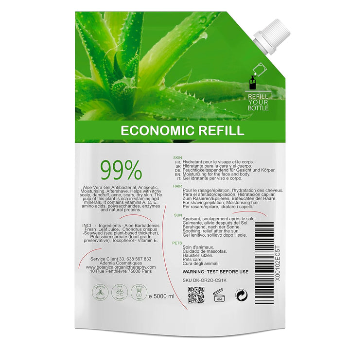 B.O.T Cosmetic &amp; Wellness - 99% Bio Aloe Vera Gel, 5l | Für Gesicht, Körper, Haare | Nach Sonnenbran