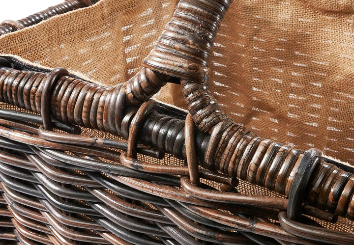 Kobolo Kaminholzkorb Holztrage Holzkorb für Kaminholz Rattan grau mit abnehmbarem Leinenstoff