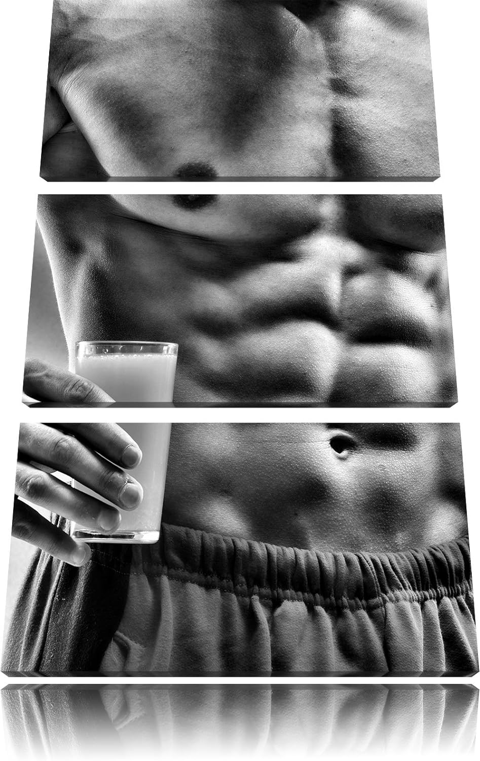 Pixxprint Trainierter Oberkörper Bodybuilder als Leinwandbild/Grösse: 3 Teilig (120x80) cm/Wandbild/