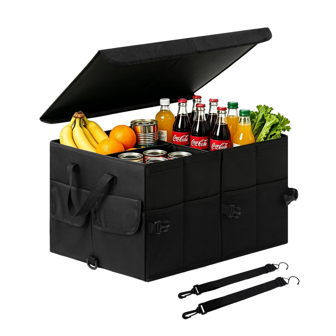 Kofferraum Organizer mit Deckel, Kofferraumtasche Faltbar & Rutschfest, Auto Aufbewahrungsbox Stabil