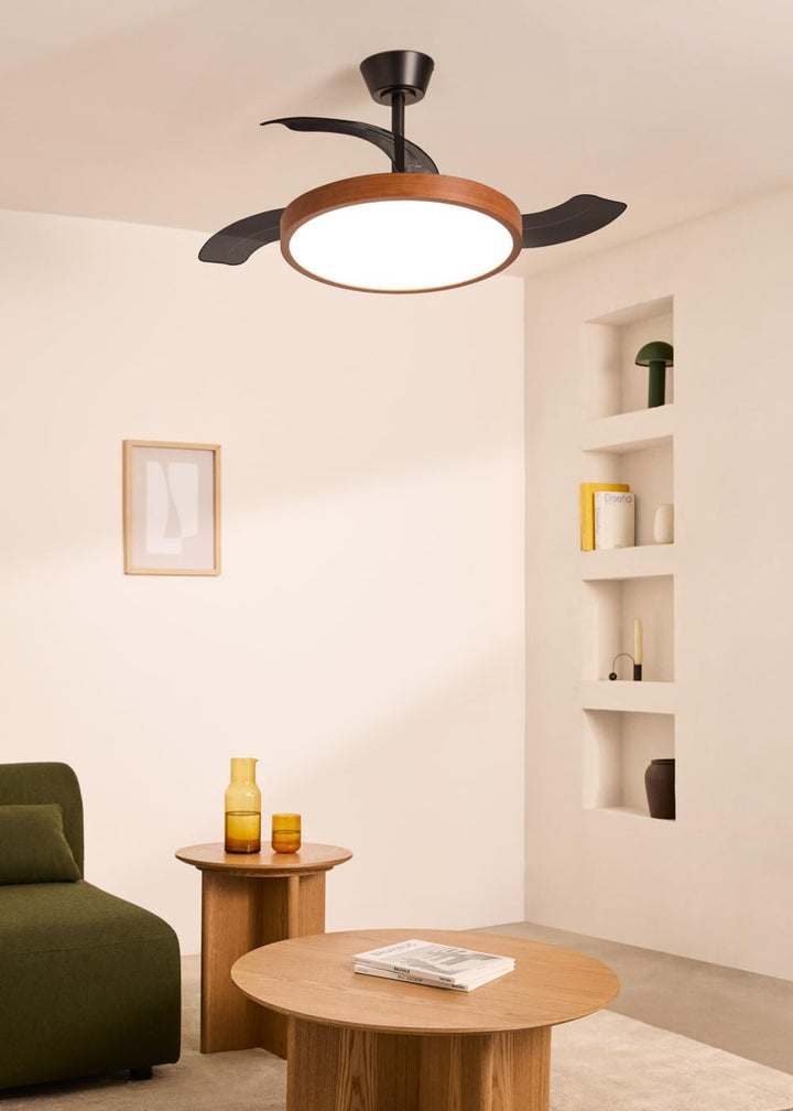 CREATE / WIND CLEAR STUDIO S/Deckenventilator mit Beleuchtung Schwarz Dunkelholzflügell mit Wandscha