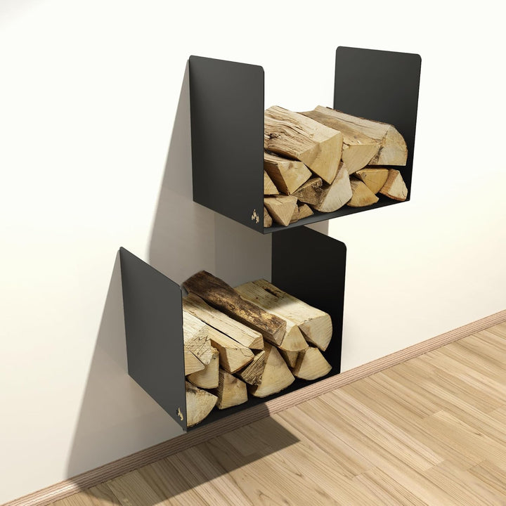 teileplus24 BHS3 Kaminholzregal Innen Aussen | Brennholzregal Metall | Wand-Montage | Kaminholzkorb