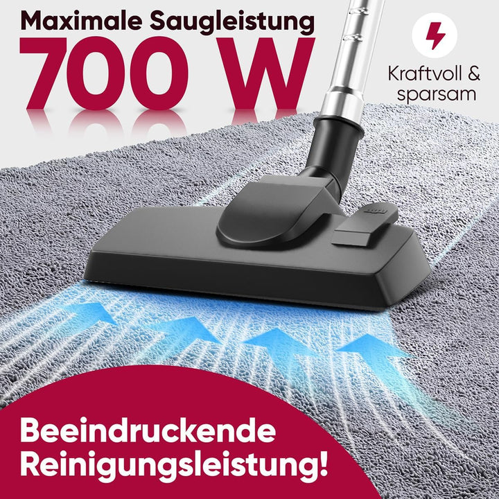 ProfiCare® Bodenstaubsauger mit energiesparenden 700 Watt | Staubsauger mit 4-Fach Mikrofiltersystem