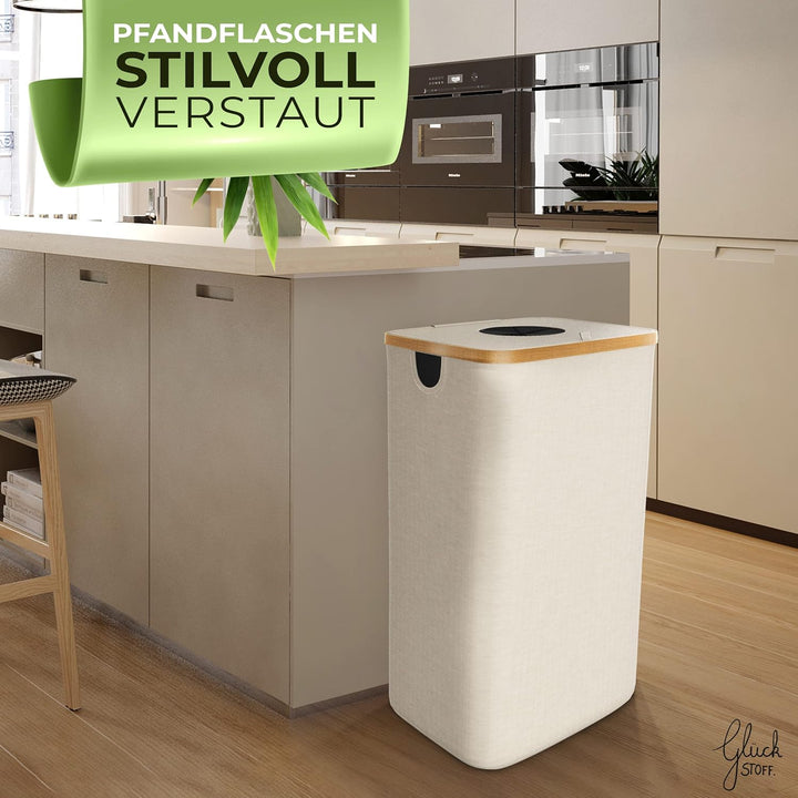 Glückstoff® Pfandflaschen Sammelbehälter [INKL. TRAGETASCHE] - Flaschensammler Leergut - PET Flasche