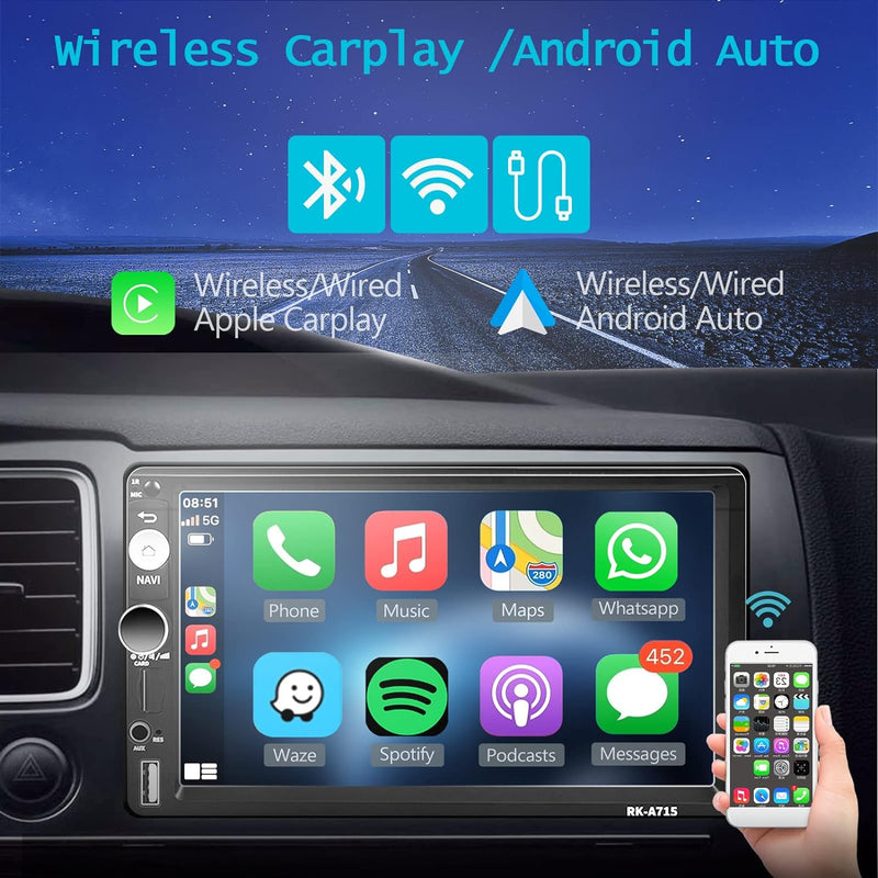 Hodozzy 2 Din Autoradio Navi 2GB 32GB Android 11 mit Wireless Carplay, Android Auto, 7 Zoll Touchscr