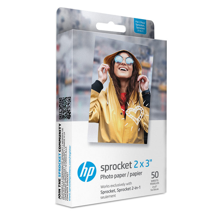 HP 2x3 "Premium Zink Fotopapier (50 Blatt), kompatibel mit tragbarem Kettenrad-Fotodrucker" 50 Blatt