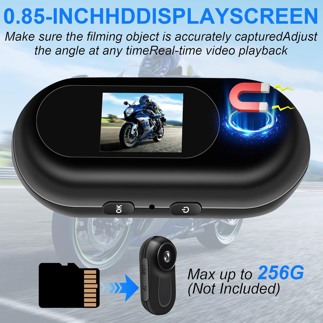 Mini Action Cam, 360°Tragbare Sportkamera mit 0,85-Zoll-Display, HD 1080P Bodycam Körperkamera Helm