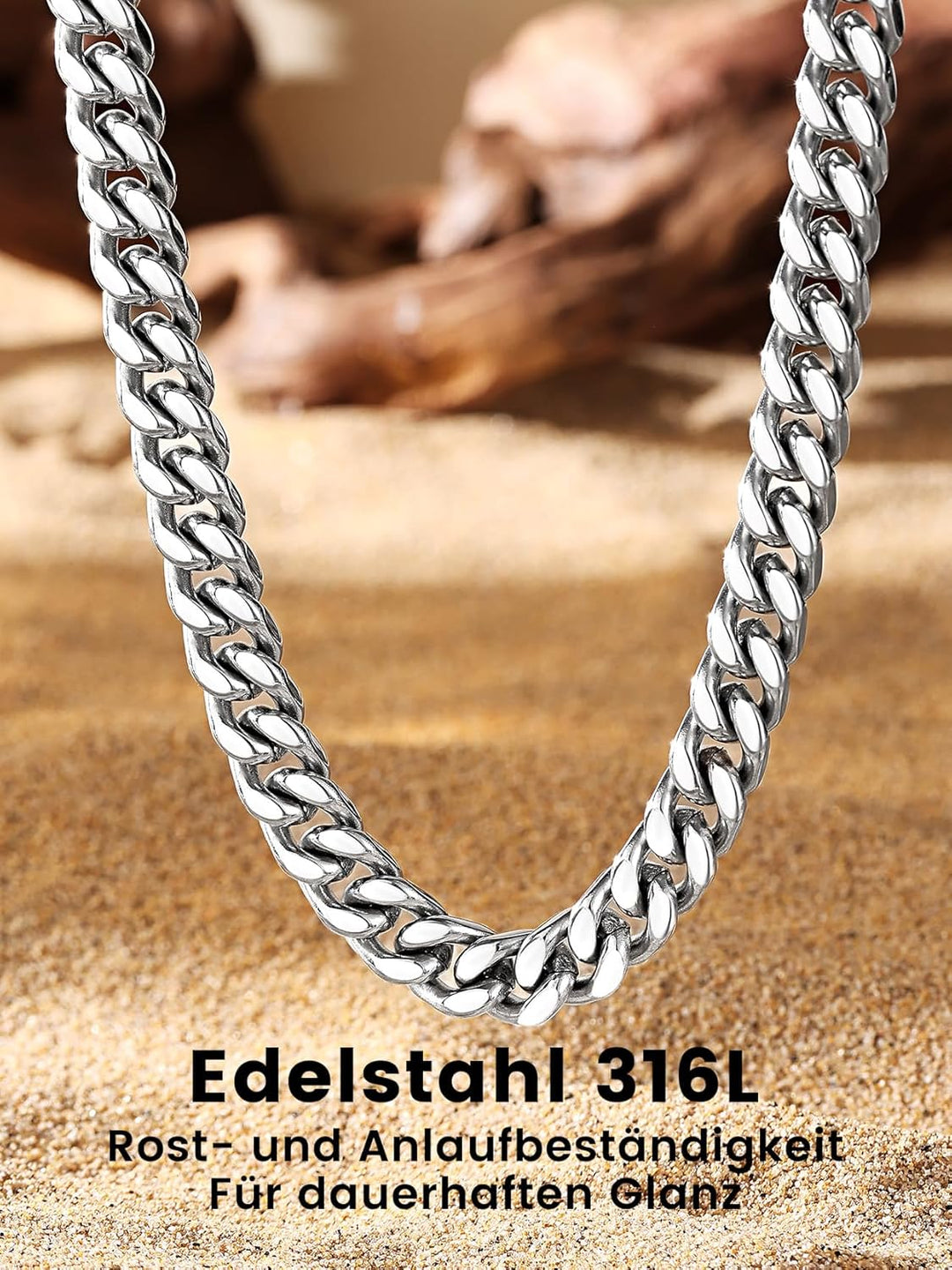 Bestyle Personalisierte Miami Panzerkette aus Edelstahl Breite 5/7 / 9 / 12mm Kubanische Kette Länge
