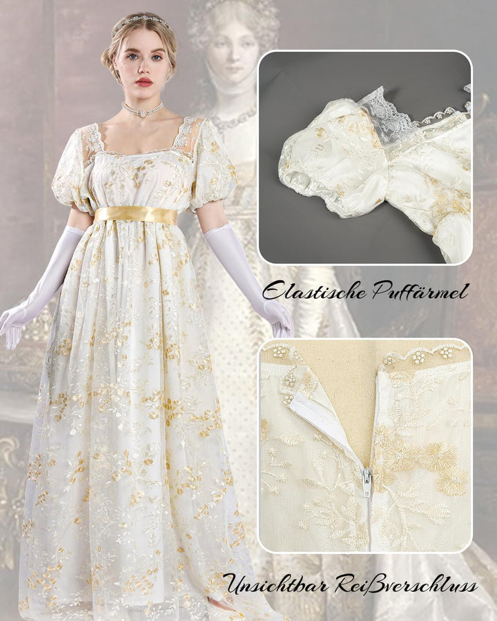 CR ROLECOS Viktorianisches Kleid Damen Regency Kleid für Frauen Bridgerton Puffy Ballkleid mit Hands