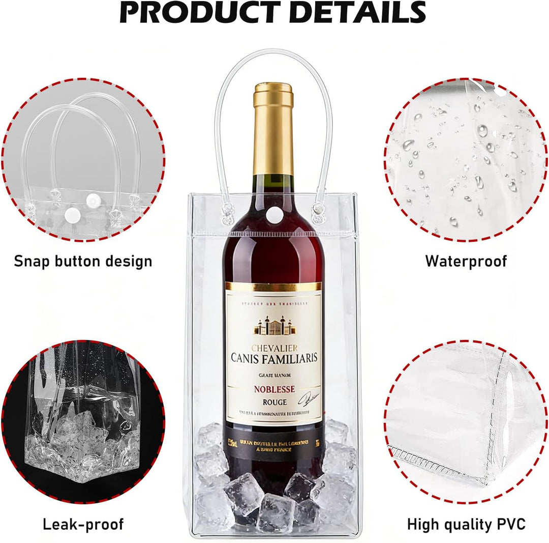 24 Stück Flaschenkühler Ice Bag: 10*25*10cm Transparent Sektkühler, PVC Eisbeutel Flaschenkühler, Au