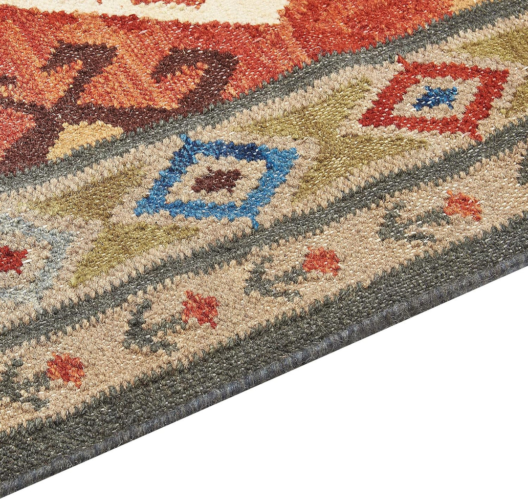 Kelim-Teppich Wolle bunt 80 x 300 cm handgewebt orientalisches Muster Urtsadzor