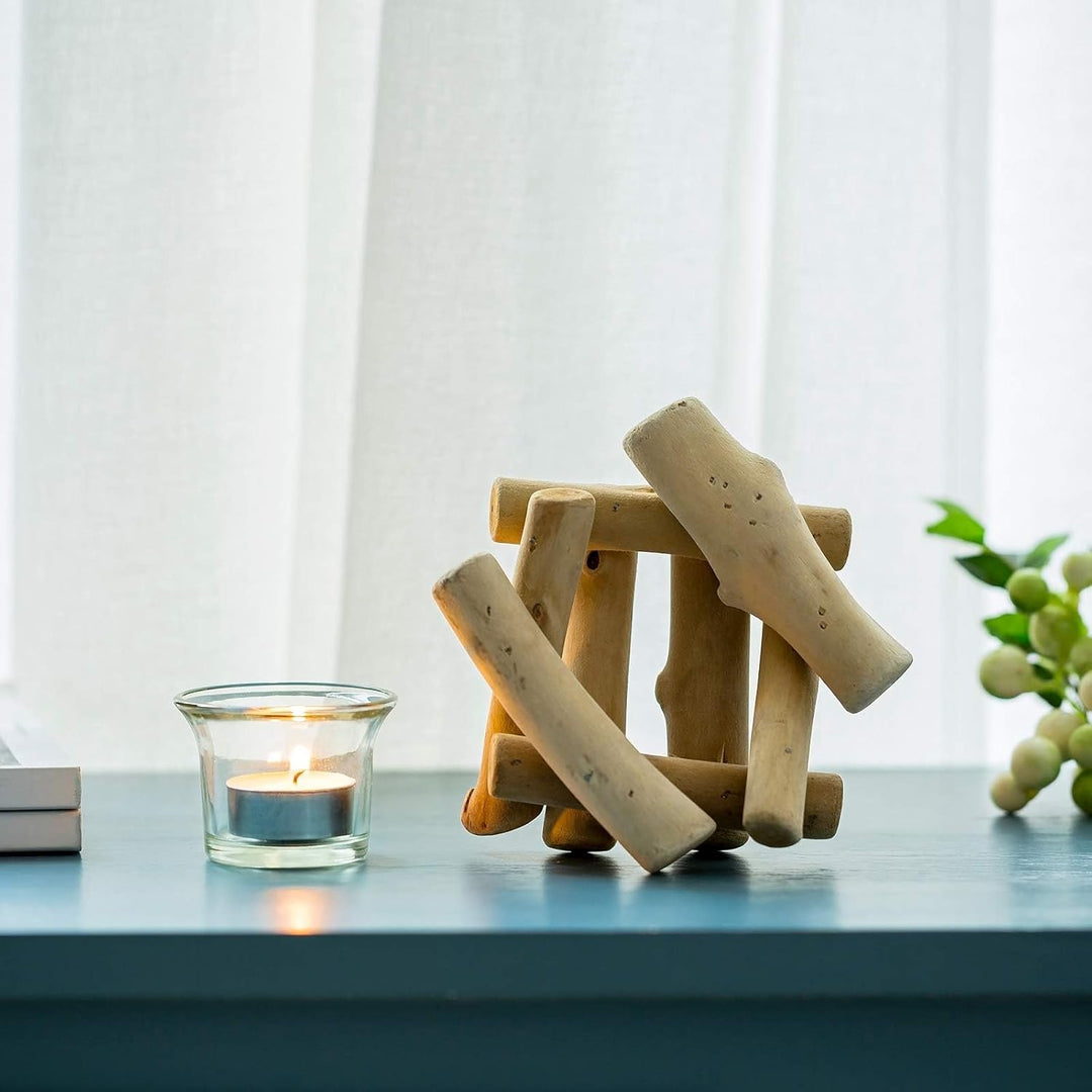 Sziqiqi 4 Stück Rustikale Kerzenständer Teelichthalter Holz, Kerzenhalter Vintage mit Glas Tasse Win