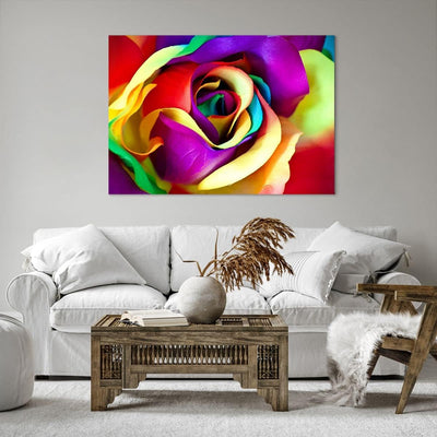 Bilder auf Leinwand 100x70cm Leinwandbild mit Rahmen Blume Farbe Rose Gross Wanddeko Bild Schlafzimm