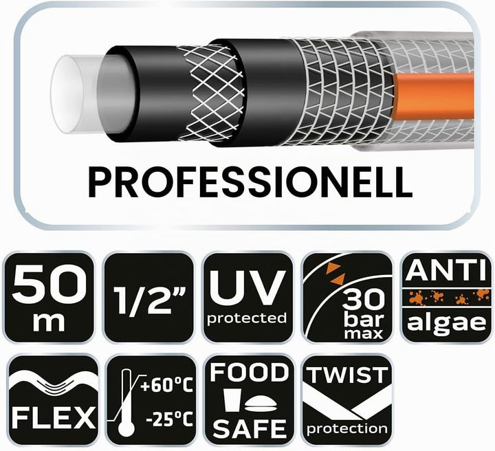 NEO TOOLS Professioneller Gartenschlauch, 6 Schichten, 1/2 Zoll oder 3/4 Zoll | PVC, verstärkt mit K