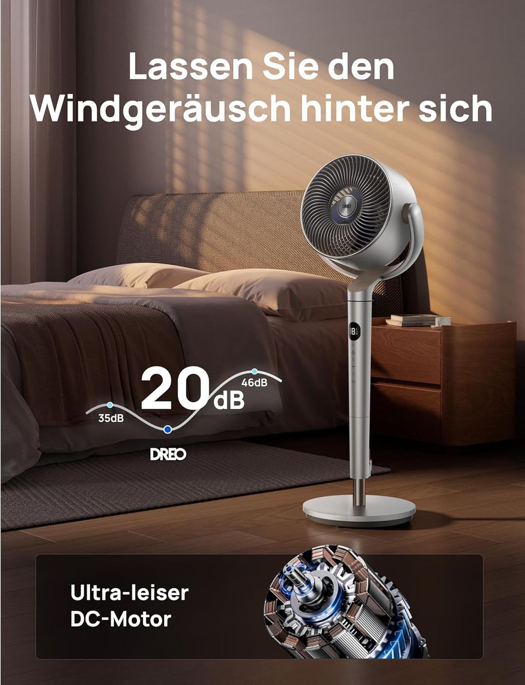 Dreo 23dB leiser Smart Standventilator, 24M Windentfernung 1200m³/h Luftvolume Turbo-Luftzirkulator