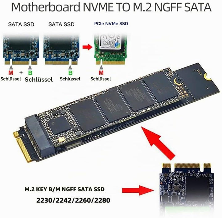 chenyang M.2 SSD SATA NGFF B+M Key auf NVME M-Key Erweiterungskarten Konverteradapter JMB582 Chipsat