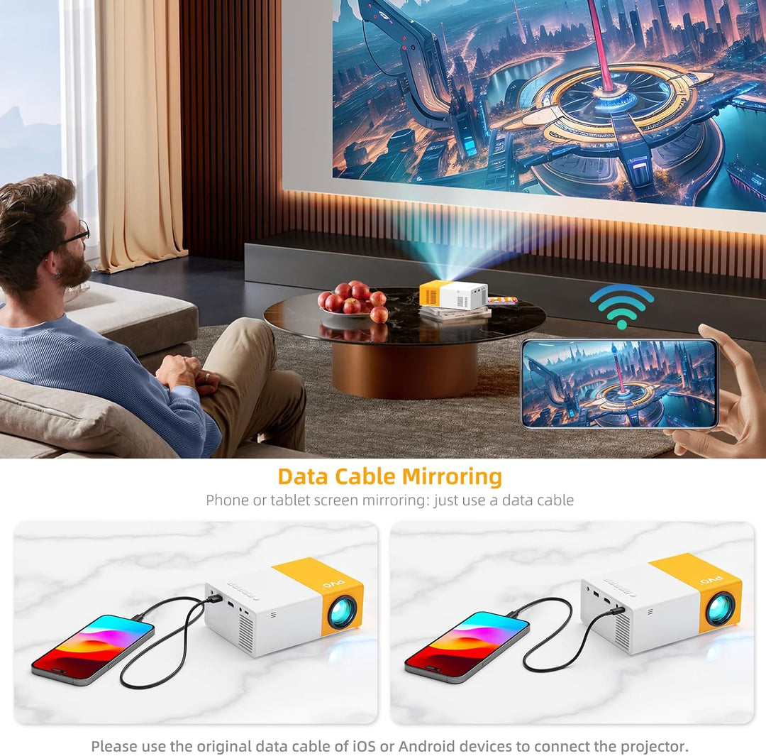 PVO Mini Beamer,WiFi Beamer Tragbarer Filmprojektor, Telefonbildschirm Kann Drahtlos Oder per Datenk