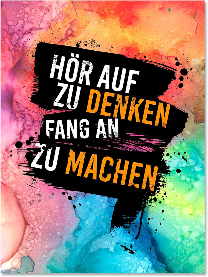 wandmotiv24 Motivations Motiv als Leinwandbild, 80x60cm, Hochformat, hör auf zu Denken, bunt, Orange