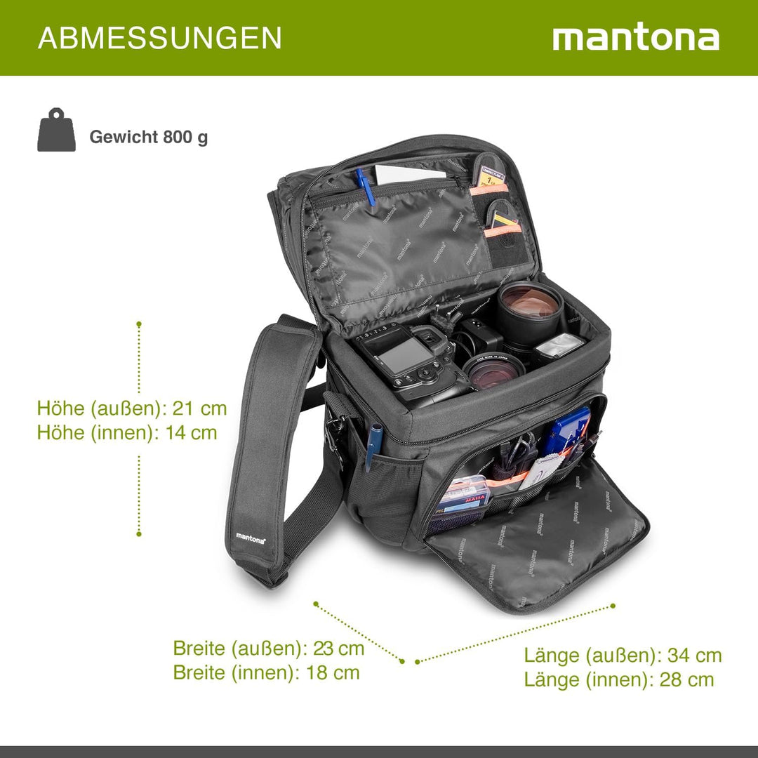 Mantona 270033 Neolit II SLR-Kameratasche (mit Regenschutzhülle, Metallschnallen und viel Zubehör) s