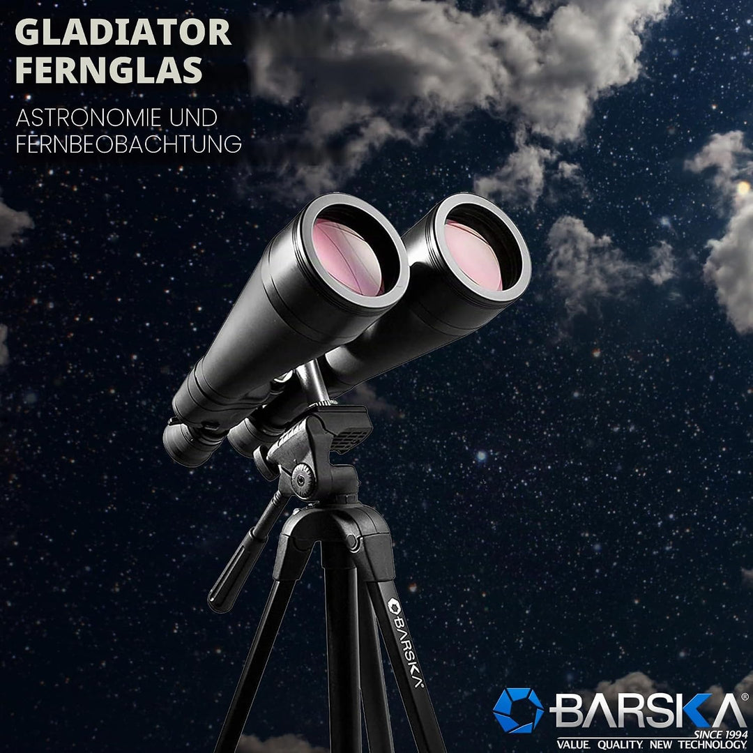 BARSKA Gladiator 25-125x80 Zoom-Fernglas (grünes Objektiv, verstrebter Stativadapter), Schwarz AB105