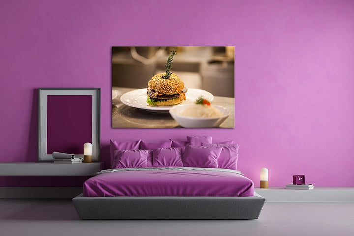deyoli köstlicher Hamburger im Format: 80x60 als Leinwandbild, Motiv fertig gerahmt auf Echtholzrahm