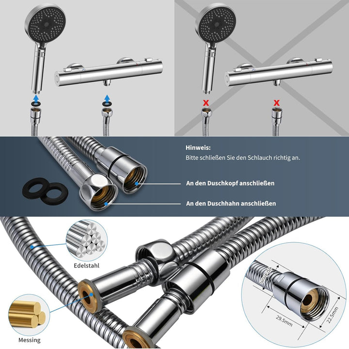 DETBOM Duschstange Edelstahl mit Handbrause 90cm, 3 Strahlarten Duschsystem, 360°Drehbar Duschkopfha
