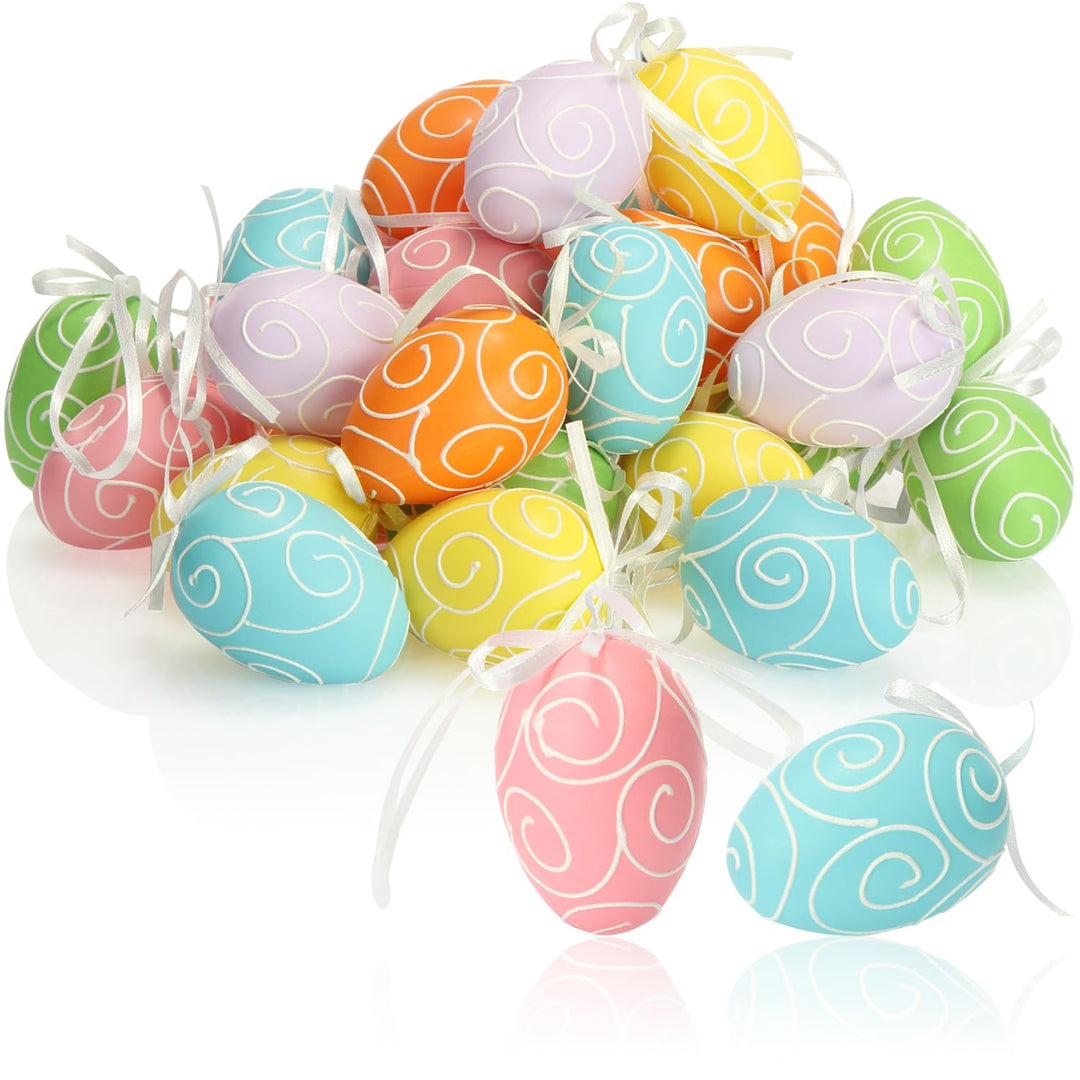 COM-FOUR® 36x Ostereier zum Aufhängen - Osterdeko in sechs schönen Pastellfarben - Deko Ostereier fü