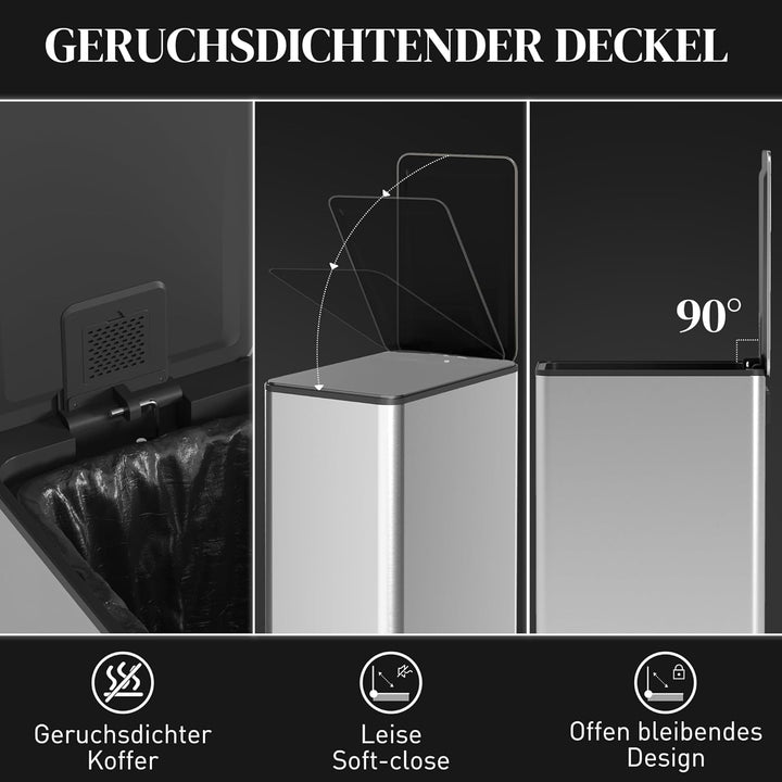HOMCOM Mülleimer 20 L mit Softclose-Deckel Pedal 21,5 x 37,2 x 57cm Silber | Treteimer, Abfalleimer