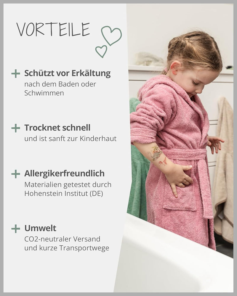 ULLENBOOM Bademantel Kinder, Frottee aus 100% Baumwolle (OEKO-TEX zertifiziert), Made in EU - Badeha