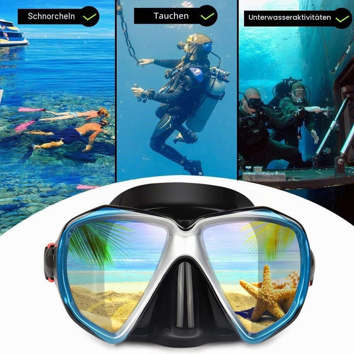 Taucherbrille für Erwachsene mit Anti-Nebel Schnorchelmaske, Schwimmmaske gehärtetem Glas und Nasena