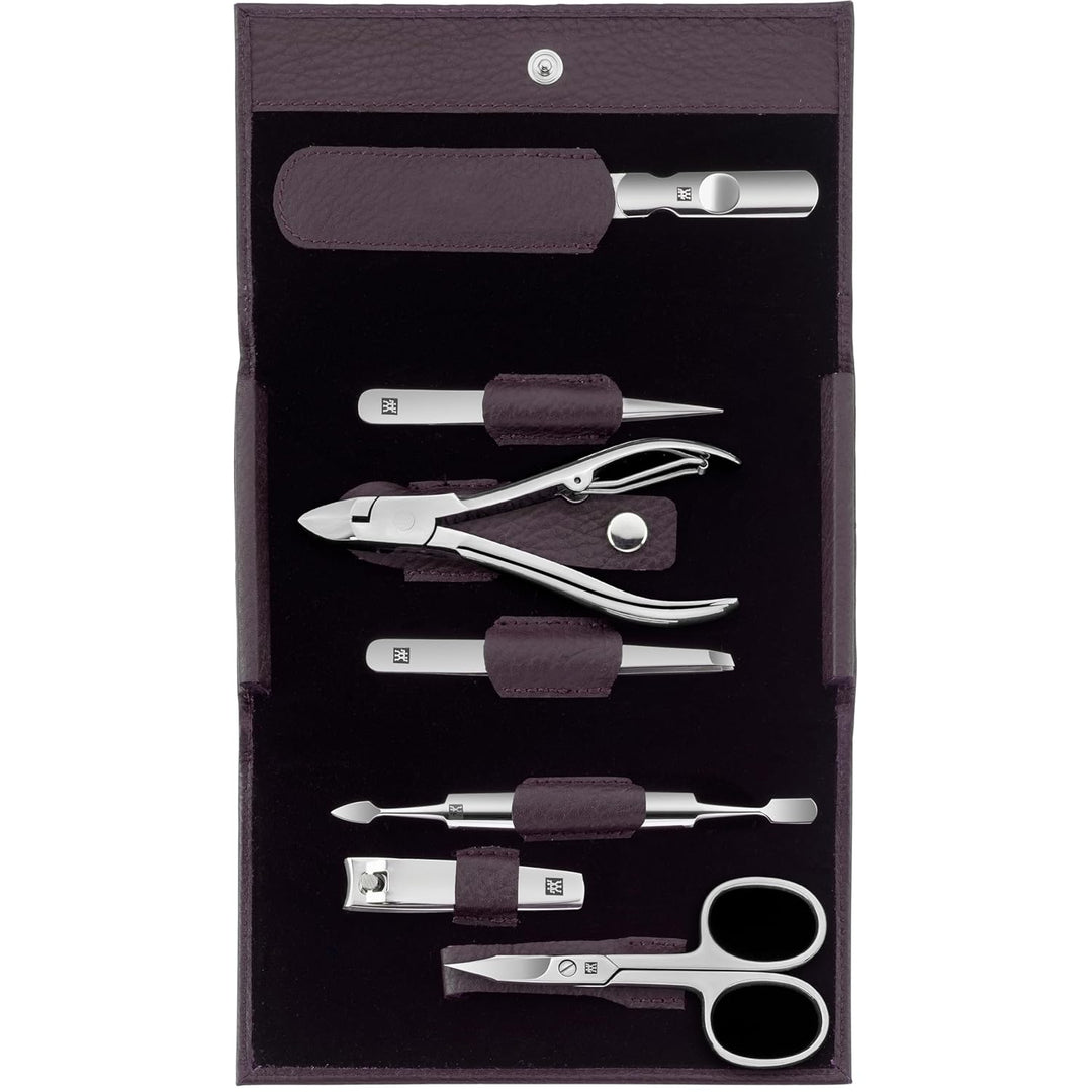ZWILLING Maniküre und Pediküre Set, Classic INOX, Reise Etui Set, Nagelpflege, Leder, 7-teilig,