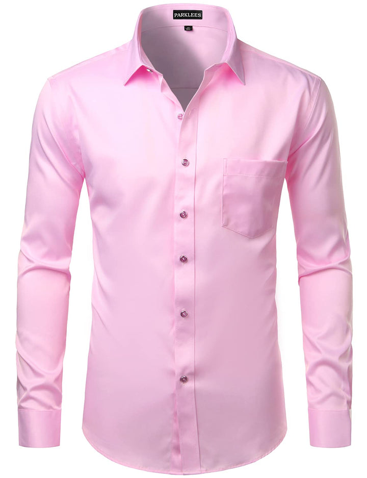 PARKLEES Herren Tailliert Freizeit Langarm Hemd Businesshemd für Hochzeit Business M Rosa, M Rosa