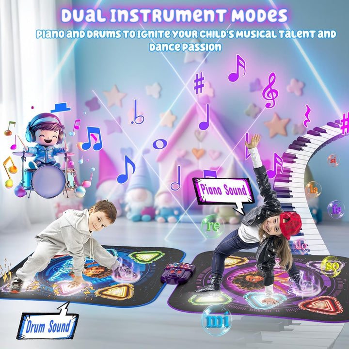 Tanzmatte für Kinder, 2025 2-Spieler & Wiederaufladbar Leucht Tanzmatte mit Bluetooth, Einzel und Do