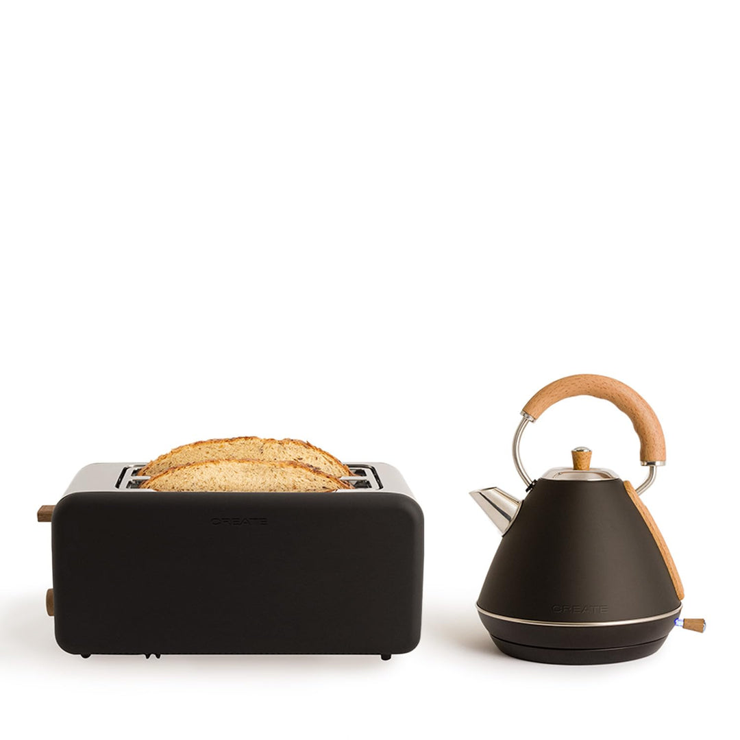 CREATE/PACK TOAST RETRO XL + KETTLE RETRO L/Wasserkocher 1,7L und Toaster mit 3 Toast-Stufen in Schw