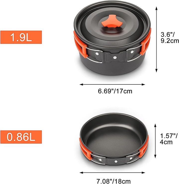 ColdShine 8 Teilig Aluminium Camping Kochset Campinggeschirr Topf Set Outdoor Camping Kochen Braten