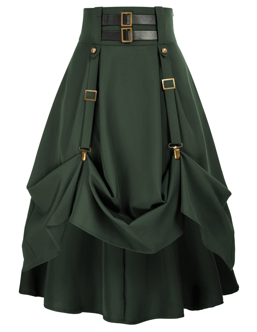 SCARLET DARKNESS Damen Mittelalter Rock Steampunk Knielang mit Schnalle und Riemen Gothic Rock Pirat