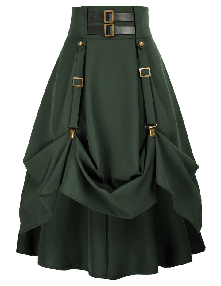 SCARLET DARKNESS Damen Mittelalter Rock Steampunk Knielang mit Schnalle und Riemen Gothic Rock Pirat