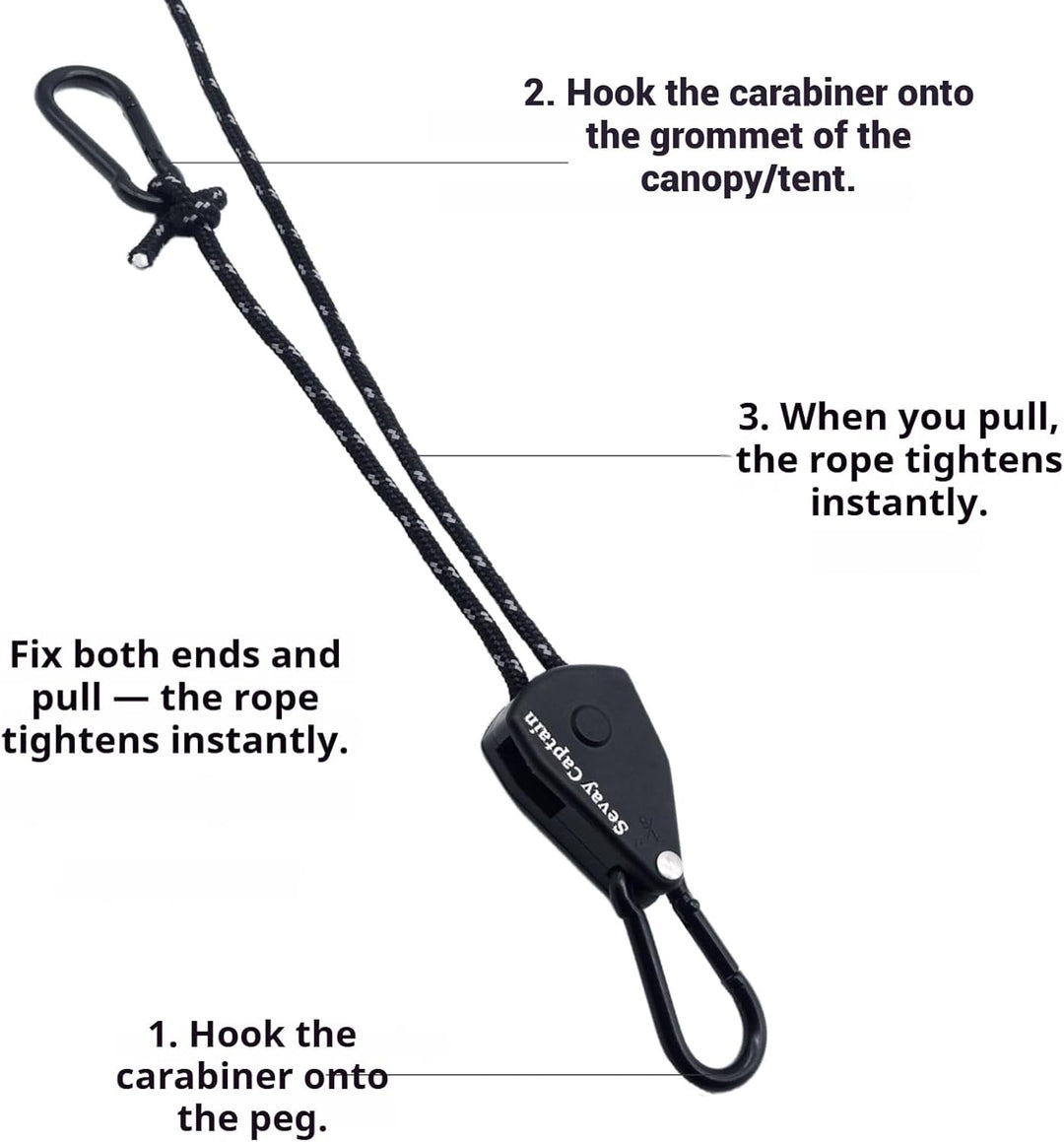 Sevay Captain1/8 Seilratsche, Zeltschnur mit Spanner, Flaschenzug mit Seilbremse,68kg(150Pfund) Zink