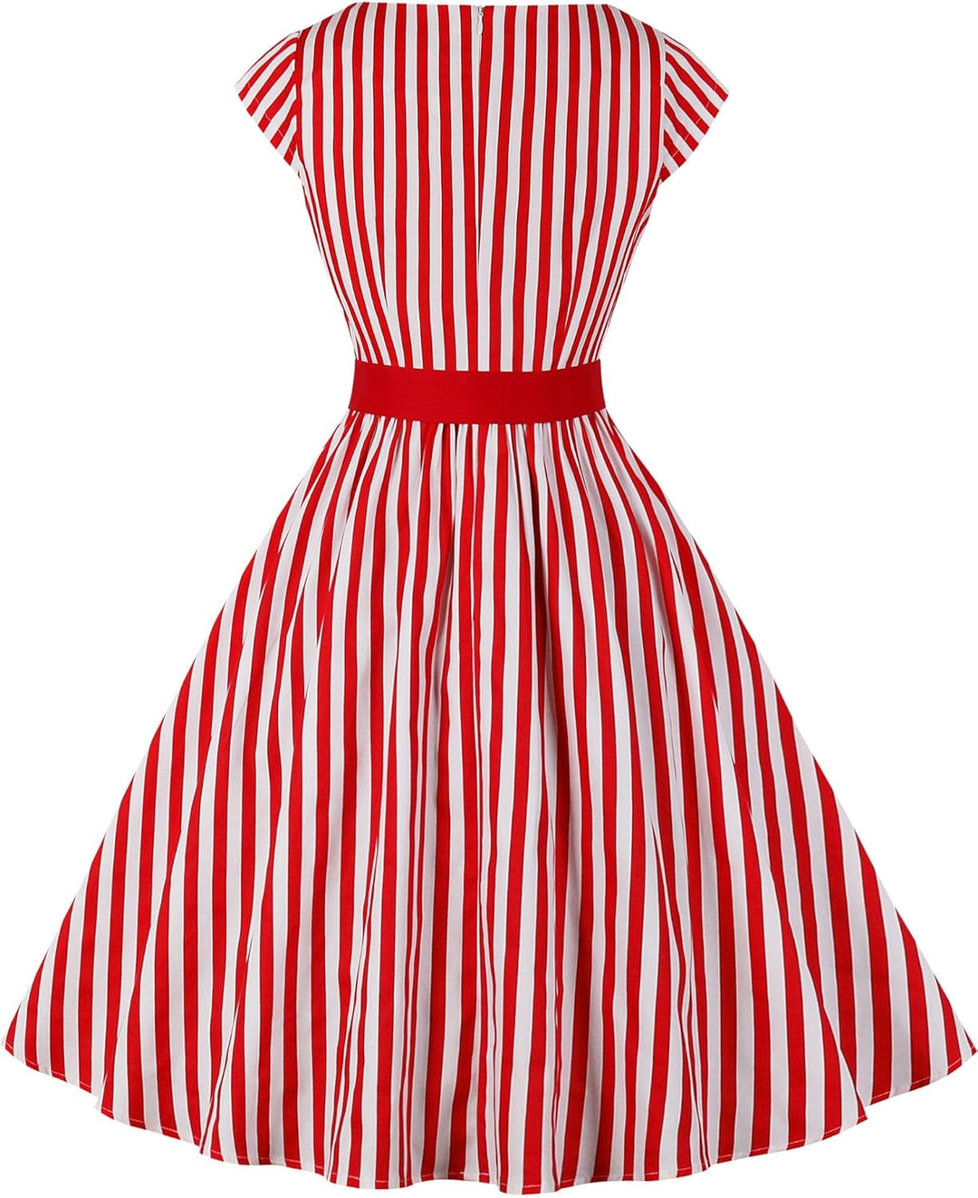 AXOE Damen Rockabilly Kleider 50er Jahre Baumwolle Gürtel XL Gestreift Rot, XL Gestreift Rot