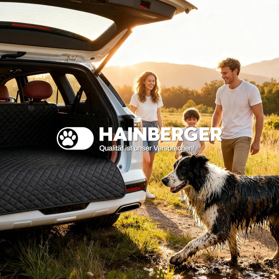 Hainberger Kofferraumschutz Hund gesteppt mit Seiten- und Ladekantenschutz Hundedecke Auto Kofferrau