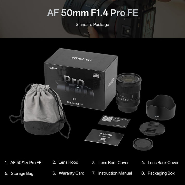 VILTROX AF 50mm F1.4 Pro FE Objektiv für Sony E-Mount, 50mm f/1.4 grosser Blendenöffnung Autofokus-P