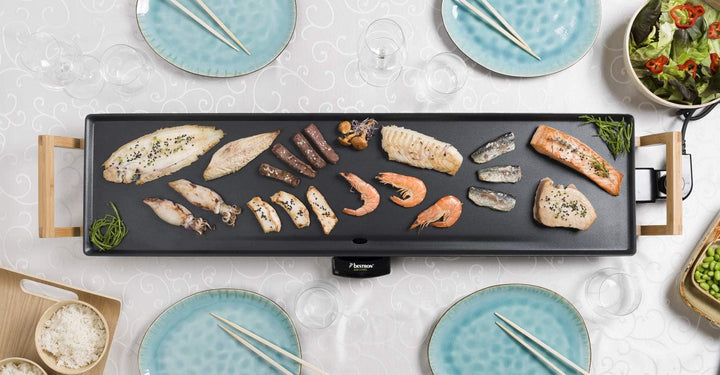 Bestron elektrischer Tischgrill, XXL Teppanyaki Grillplatte im Asia Design, Grillspass für 8 Persone