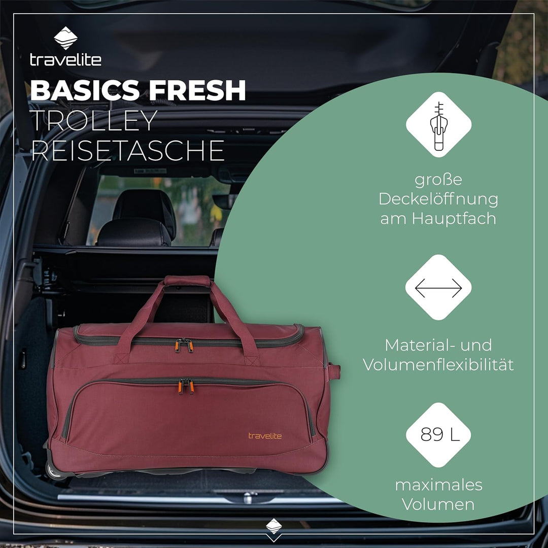 travelite 2-Rad Trolley Reisetasche Grösse L, Gepäck Serie BASICS FRESH: Weichgepäck Reisetasche mit