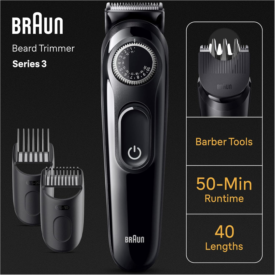 Braun Barttrimmer, Trimmer/Haarschneider Herren, Haarschneidemaschine mit ultrascharfer Klinge, 40 L