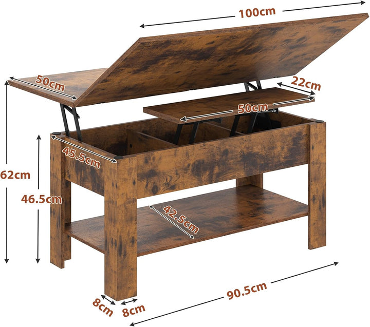 KIMENICH Couchtisch Höhenverstellbar, 3-in-1-Multifunktions-Wohnzimmertisch, Kaffeetisch, Versteckte