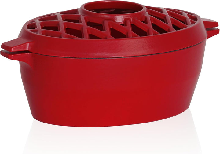 BBQ-Toro Gusseisen Luftbefeuchter emailliert | Rot, 2,7 Liter | Gusseisen-Luftbefeuchter, Wasserverd