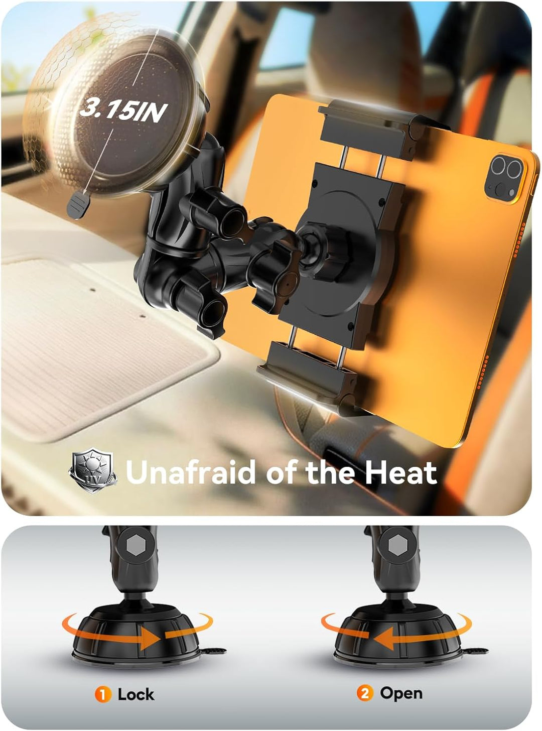 OHLPRO Heavy Duty Tablet Halterung Auto LKW Armaturenbrett Windschutzscheibe, 360° Drehbar iPad Halt