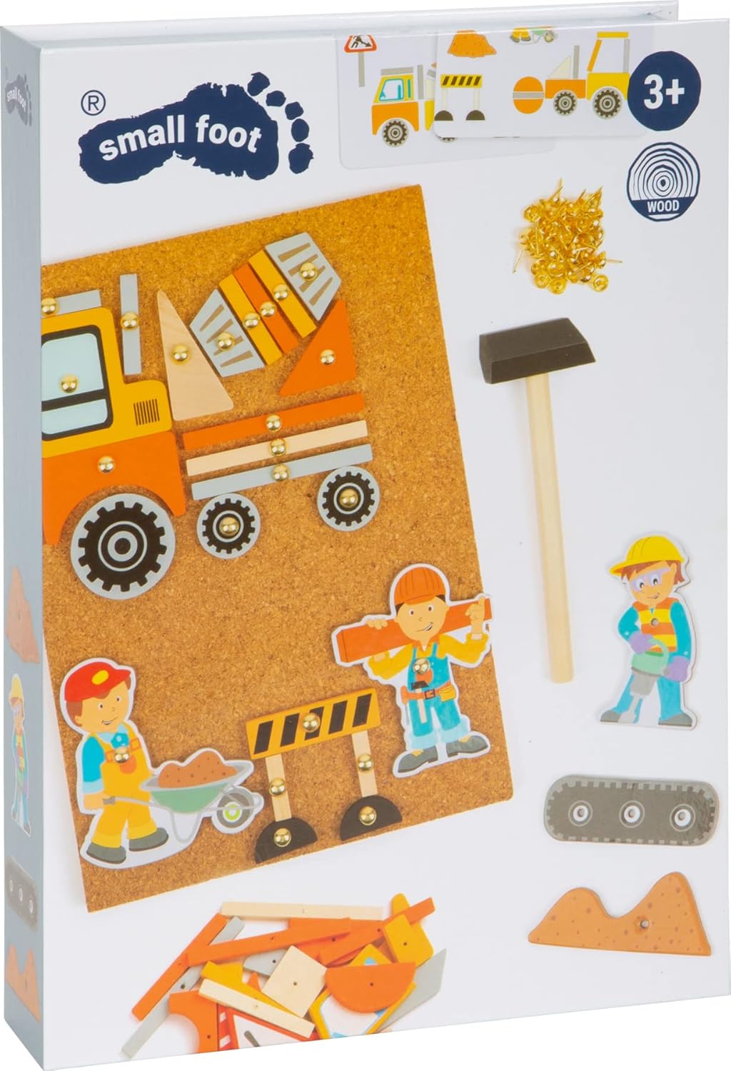 small foot Hämmerchenspiel Baustelle aus Holz und Kork, mit Baustellenmotiven, für Kinder ab 3 Jahre